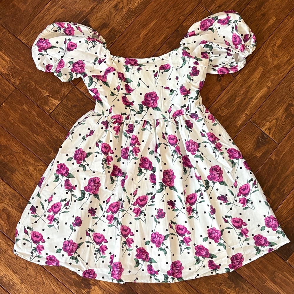 Beulah Purple /Pink Floral Puff Sleeve Dress NWT size M 8/10